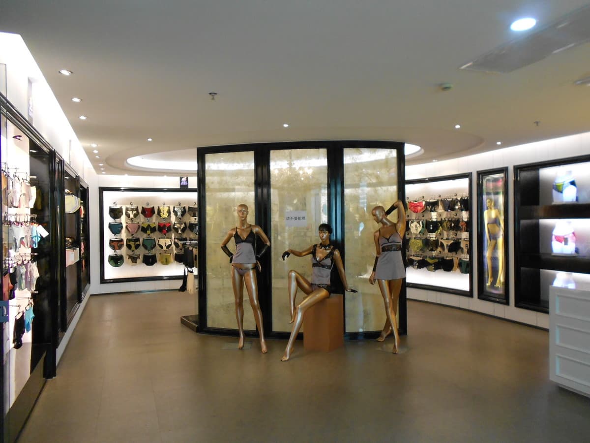 Bras displayed in the Xinnishi product showroom